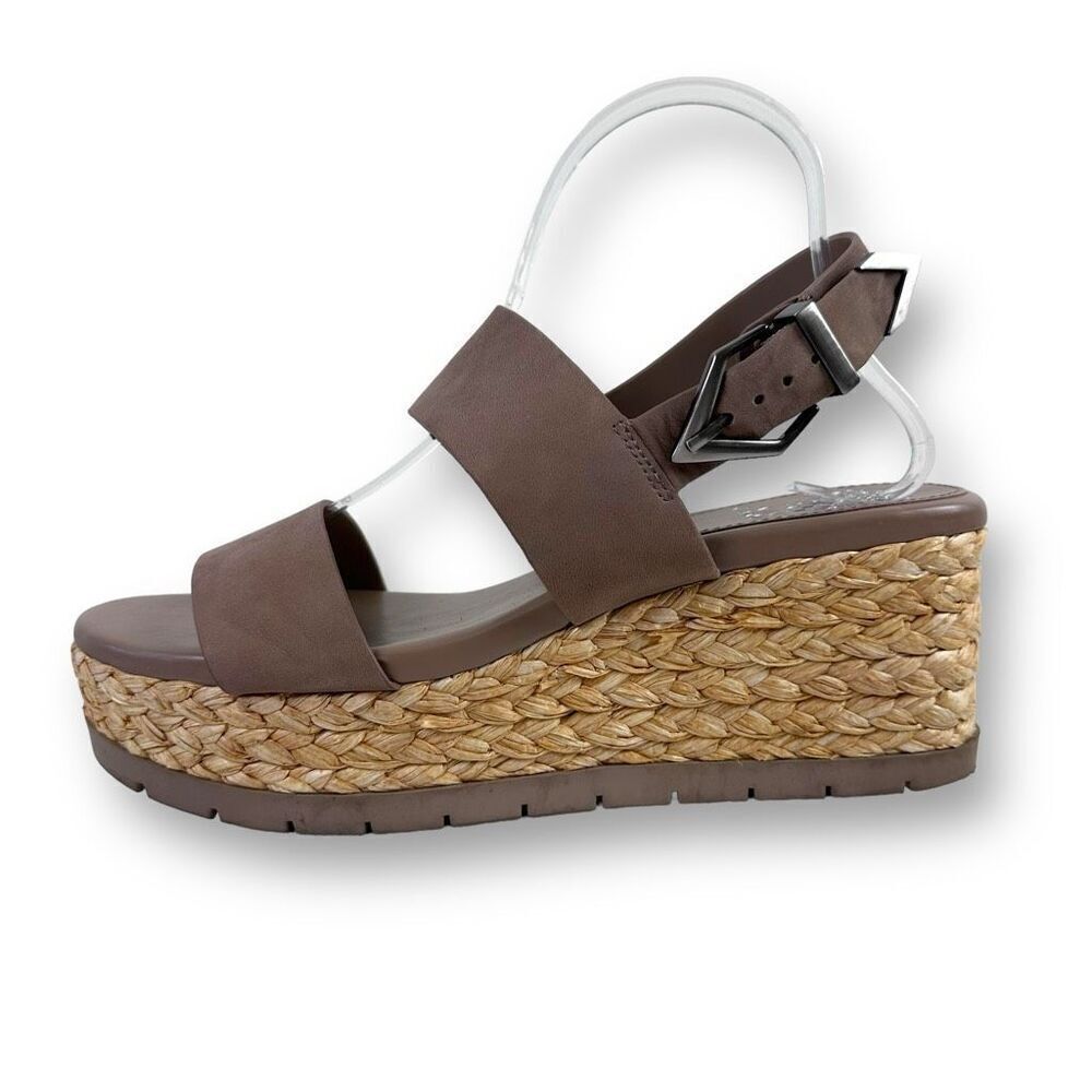 Vince Camuto Women's 8.5 Miapelle Platform Wedge Sandal Brown Leather Espadrille
